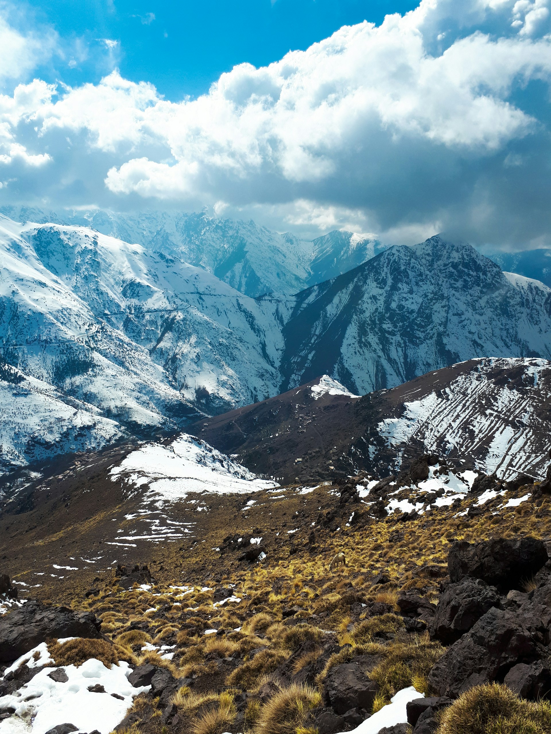 High Atlas mountain range covered with snow