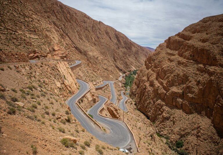 Winding mountain road through a rocky landscape in southern Morocco