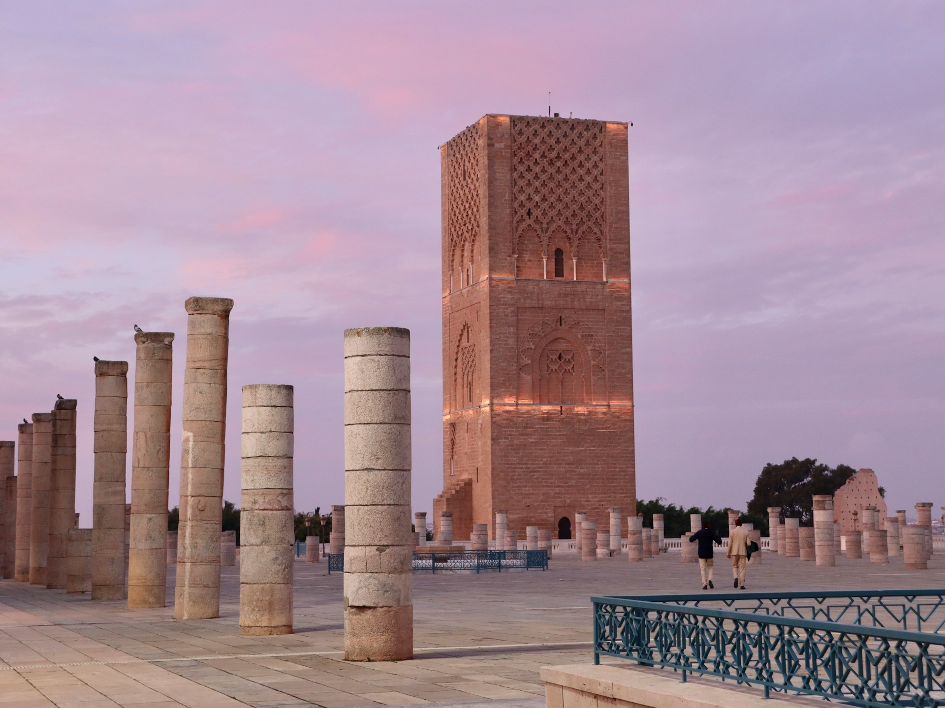 Rows of ancient pillars beside the Hassan Tower in Rabat