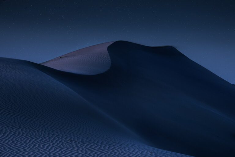 Sand dunes under a starry night sky